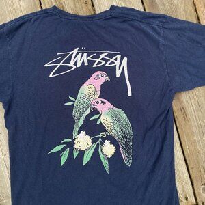 Vintage Stussy Parakeet T Shirt Medium Navy Blue